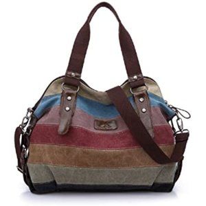 RETON Rainbow Canvas Tote Bag Multi-Color Striped